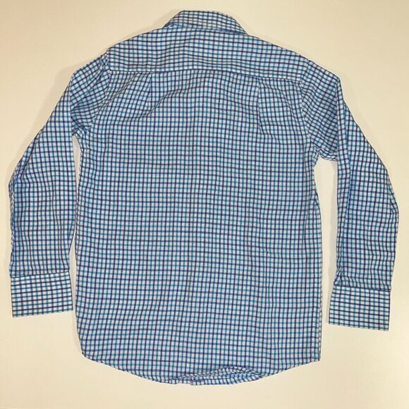 Newberry Shirt Boys Size 8 Blue White Plaid Cotton Collar Button Down Casual - Picture 8 of 8